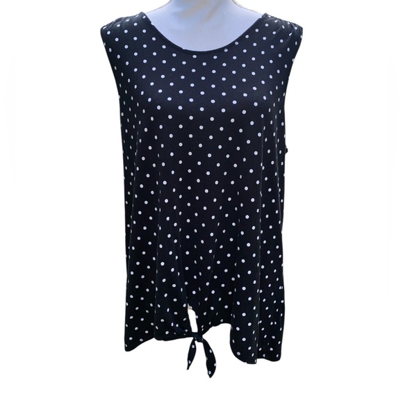 Kim Rogers Women’s Sleeveless Blouse with Front Tie & Polka Dots Blk/Wht Size XL - Picture 1 of 5